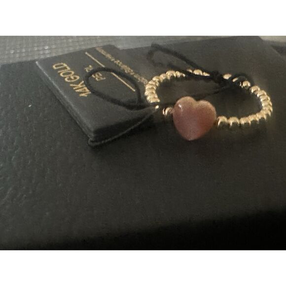 14K Solid Yellow Gold Peach Pearl Beaded Dainty Ring Sz 6 - Picture 1 of 3